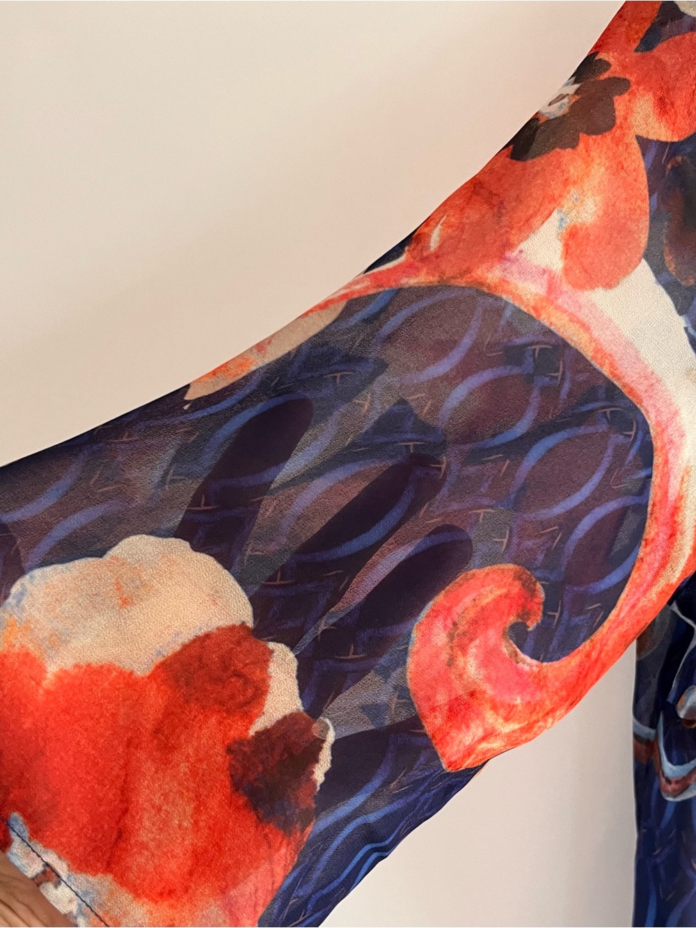 Soft Surroundings Sheer Blue Orange Floral Oversized Bold Mixed Print Midi M - Picture 3 of 10